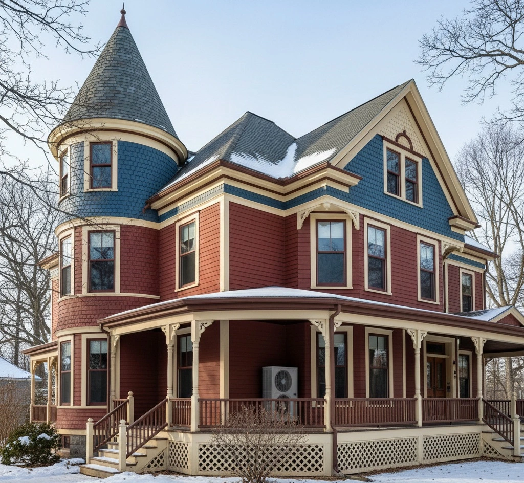 Massachusetts home exterior with barely-visible outdoor unit, suggesting modern comfort without aesthetic compromise